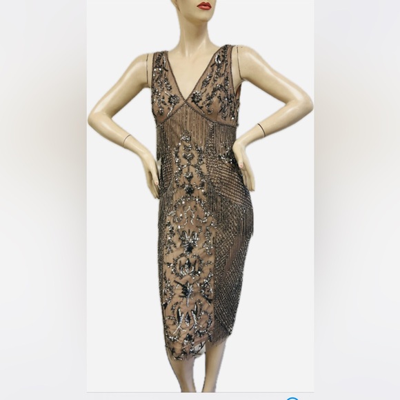 Aidan Mattox beaded fringes sleeveless midi dress - Picture 1 of 12